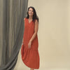 Linen Maxi Dress AURORA Cinnamon Red
