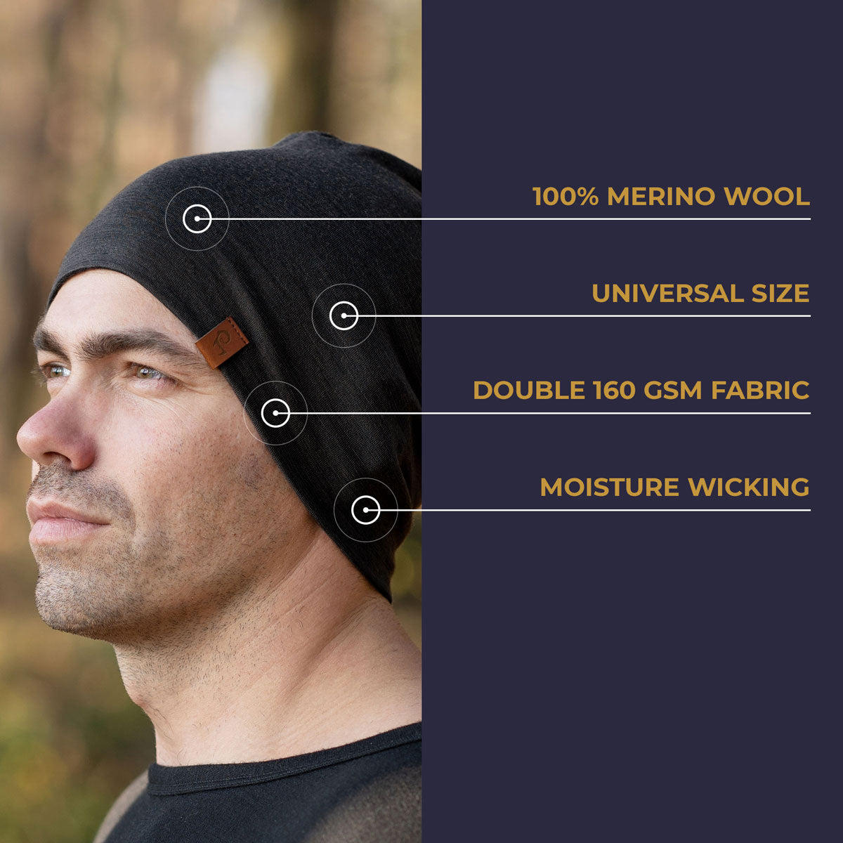 Unisex Merino Wool Cuff Beanie Hat 100% Merino Wool Ridge Cuff Wool Beanie 2 Layer Warm Wool Hat Men