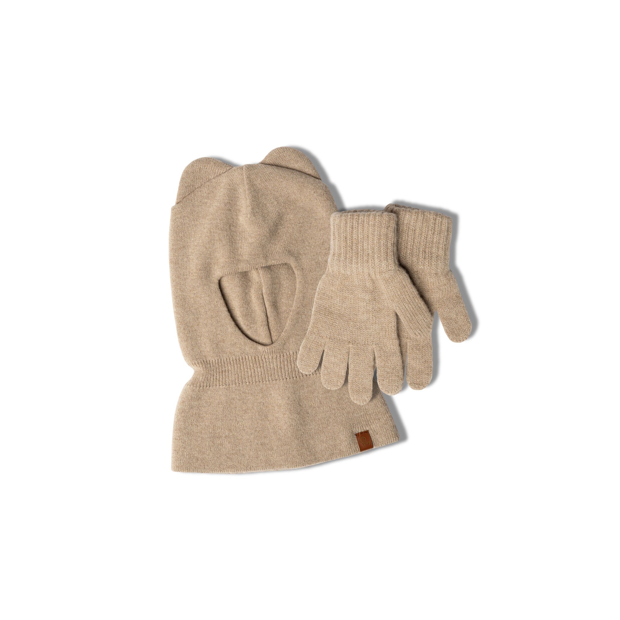 Kids Knitted Balaclava & Gloves 2-Piece Set Creamy beige
