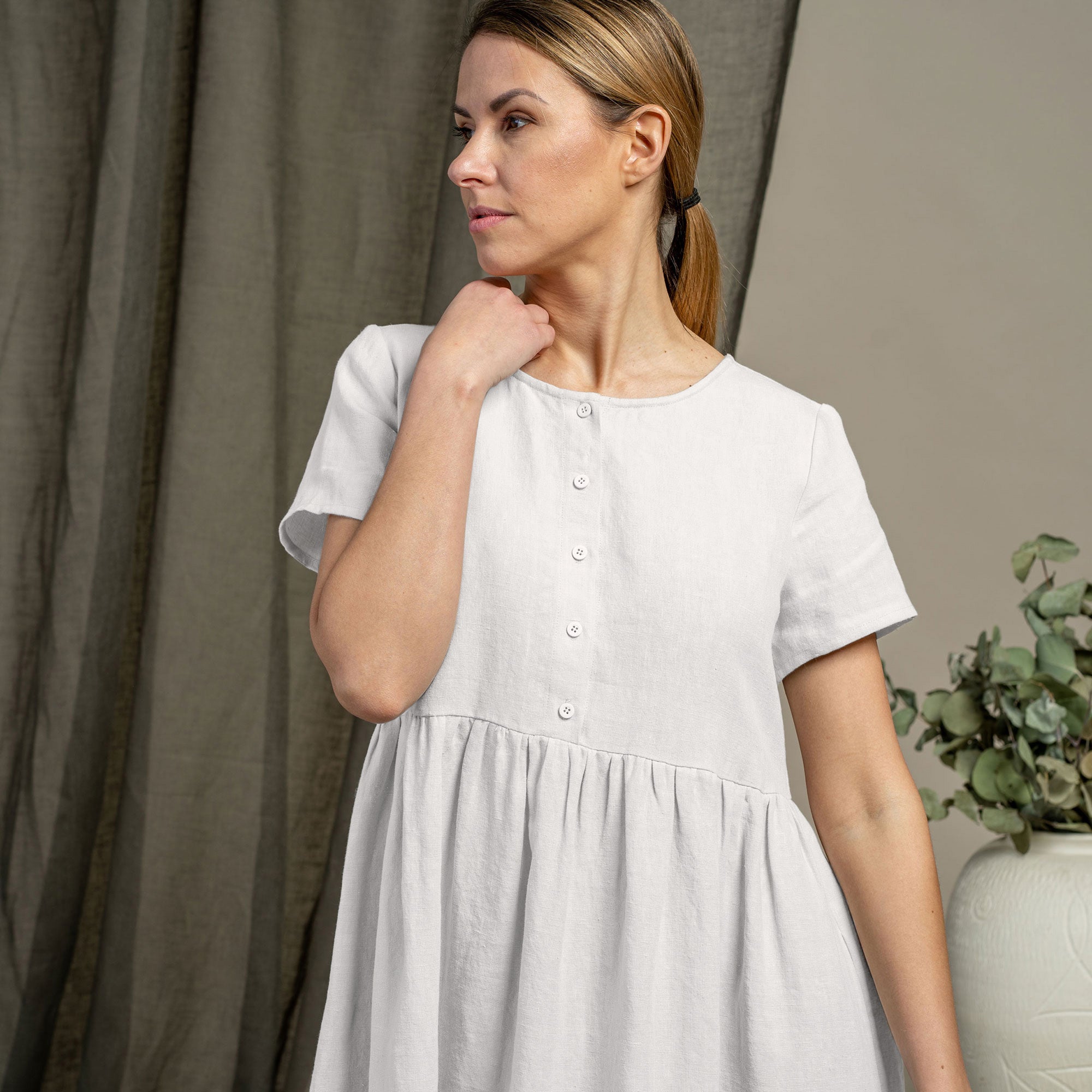 100% Organic Linen Smock Dresses | MENIQUE 100% Organic Linen Smock Dresses | MENIQUE
