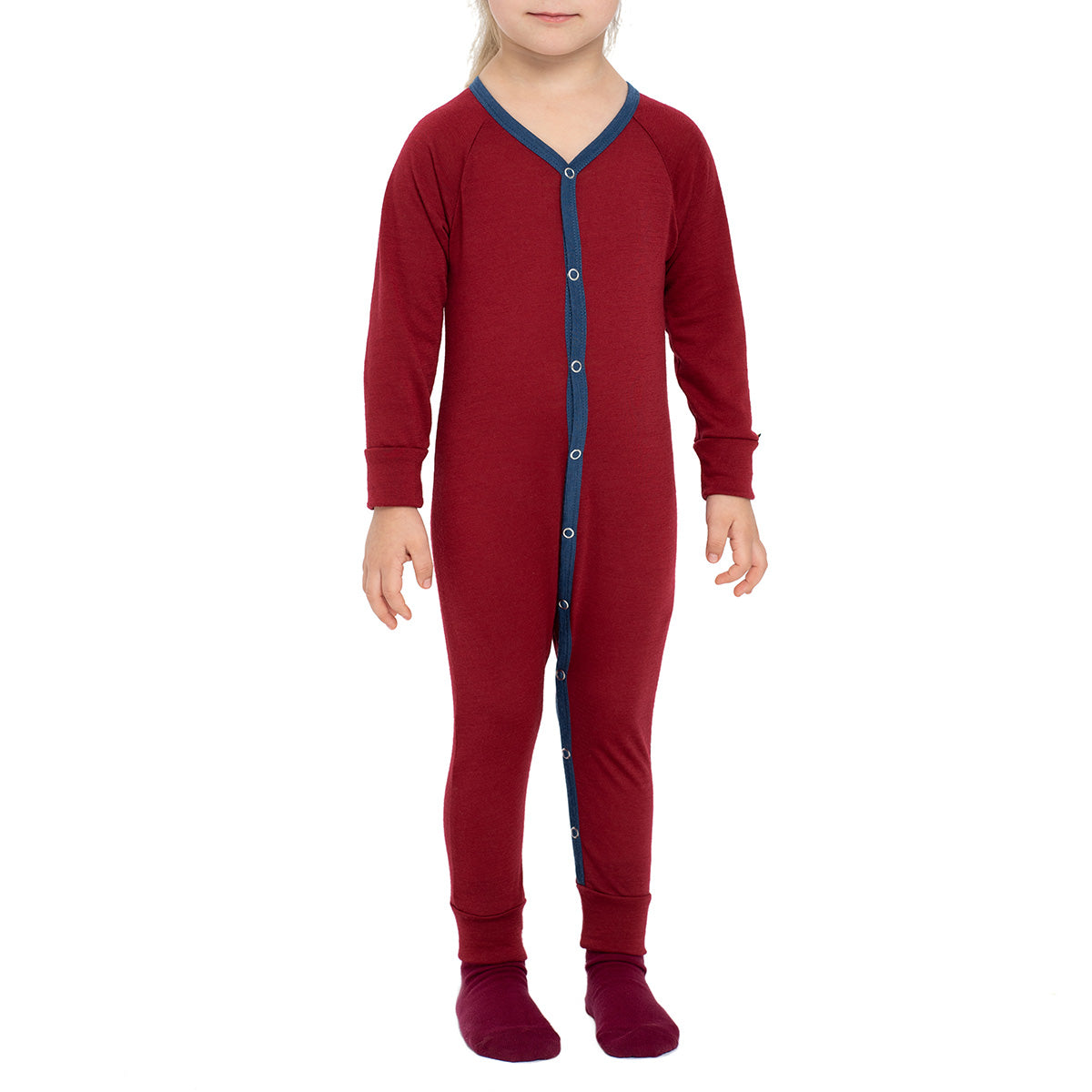 menique Kids' Merino 160 Romper Royal Cherry Red Christams Pajama