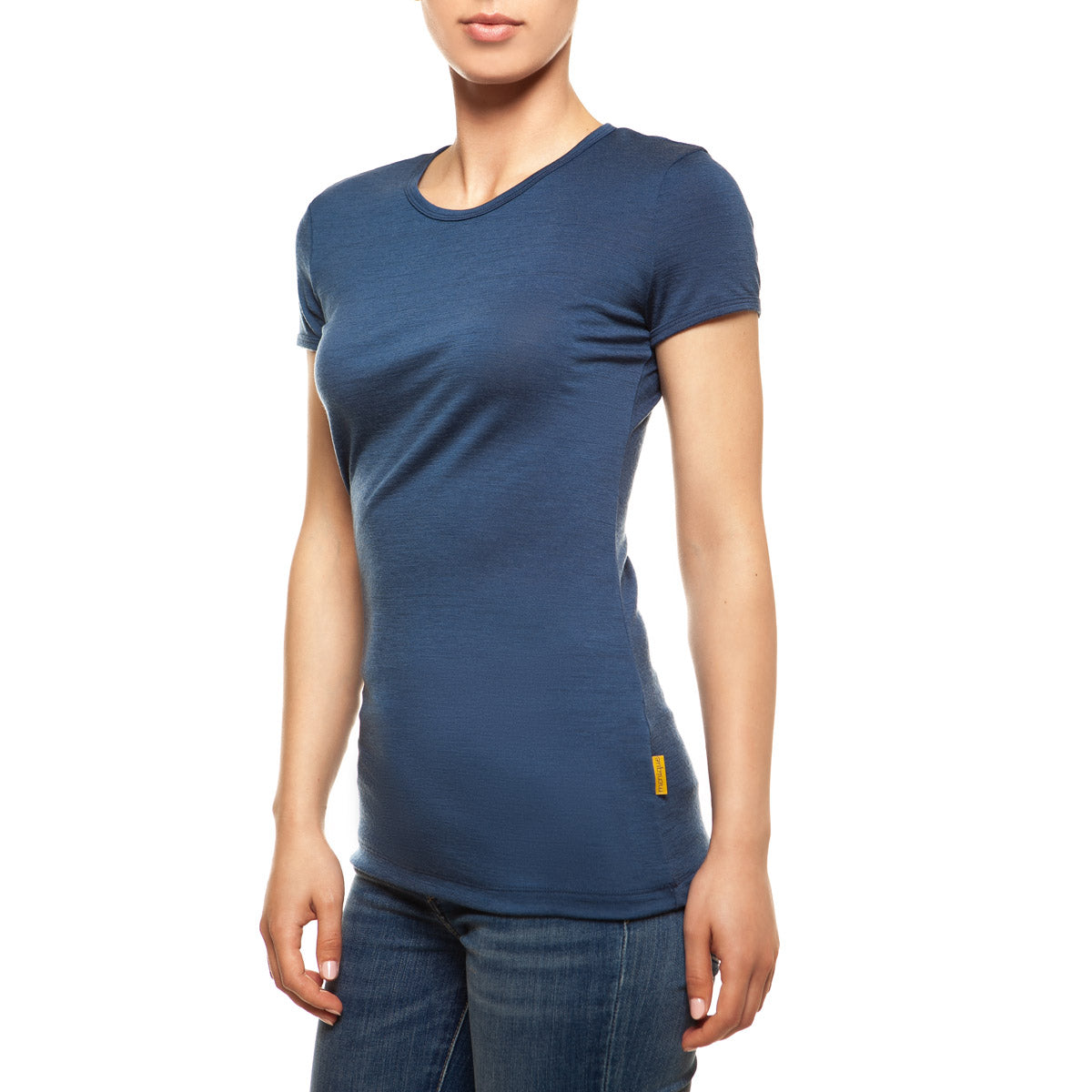 menique Women's Merino 160 Short Sleeve Crew Denim Color